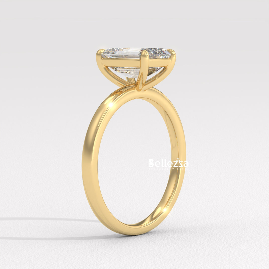 1.0-2.0CT Emerald Diamond Solitaire Setting Lab Grown Engagement Ring