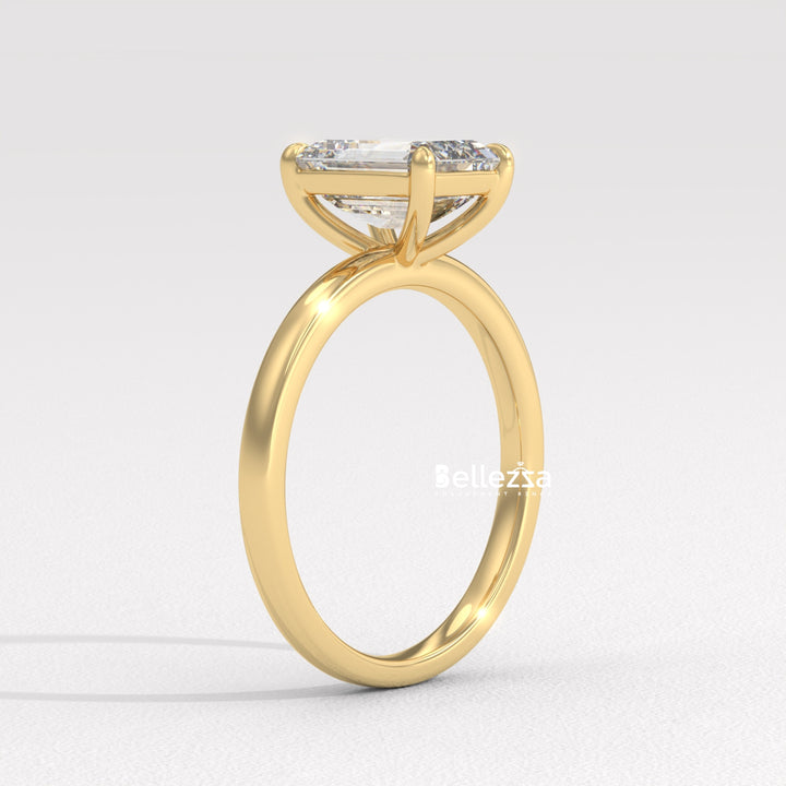 1.0-2.0CT Emerald Diamond Solitaire Setting Lab Grown Engagement Ring