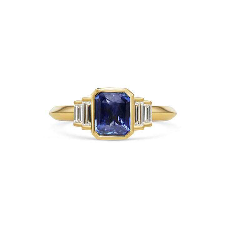 1.50CT Blue Radiant Cut Bezel Setting Five Stone Lab Grown Engagement Ring