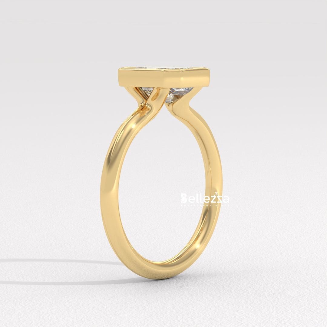 1.0-2.0CT Emerald Cut Bezel Setting Lab Grown Engagement Ring