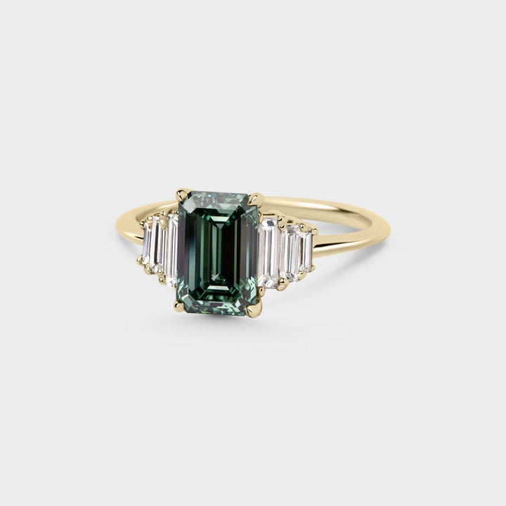 2.0CT Teal Green Emerald Cut Seven Stone Lab Grown Engagement Ring