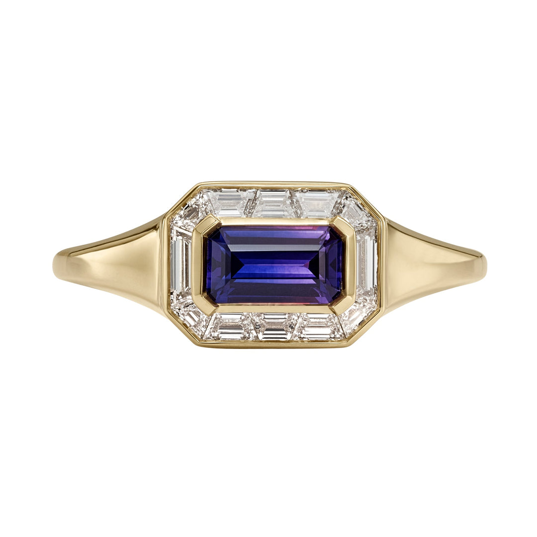 0.50CT Blue Sapphire Emerald Cut East-West Halo Setting Lab Grown Ring