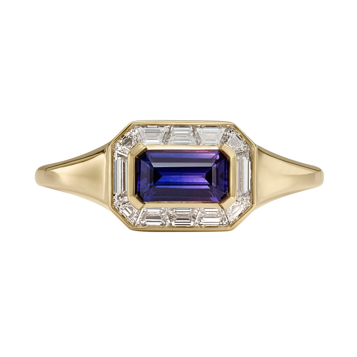 0.50CT Blue Sapphire Emerald Cut East-West Halo Setting Lab Grown Ring
