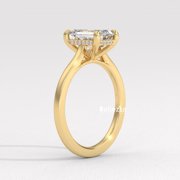 1.50-2.50CT Emerald Diamond Hidden Halo Lab Grown Engagement Ring