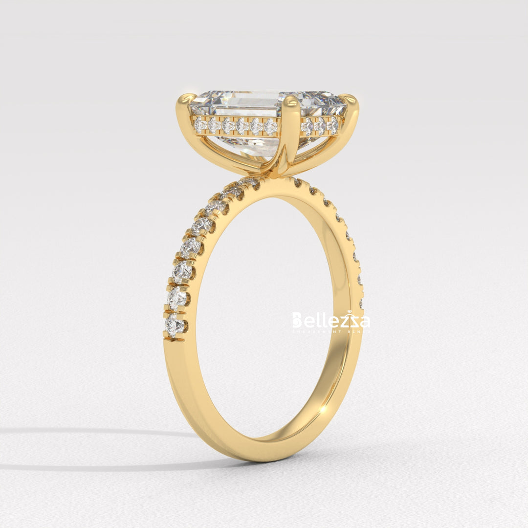 2.50-3.50CT Emerald Cut Pave Setting Lab Grown Engagement Ring