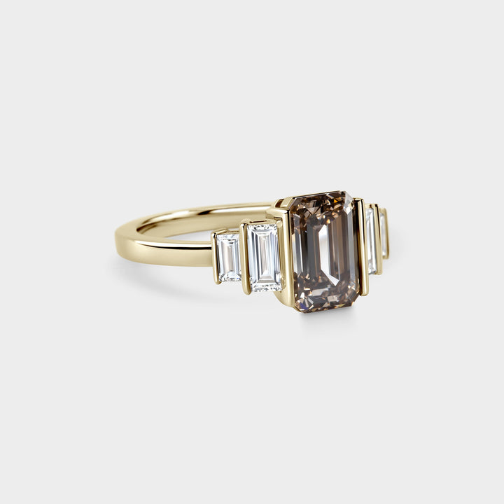2.0CT Champagne Emerald Cut Five Stone Lab Grown Engagement Ring