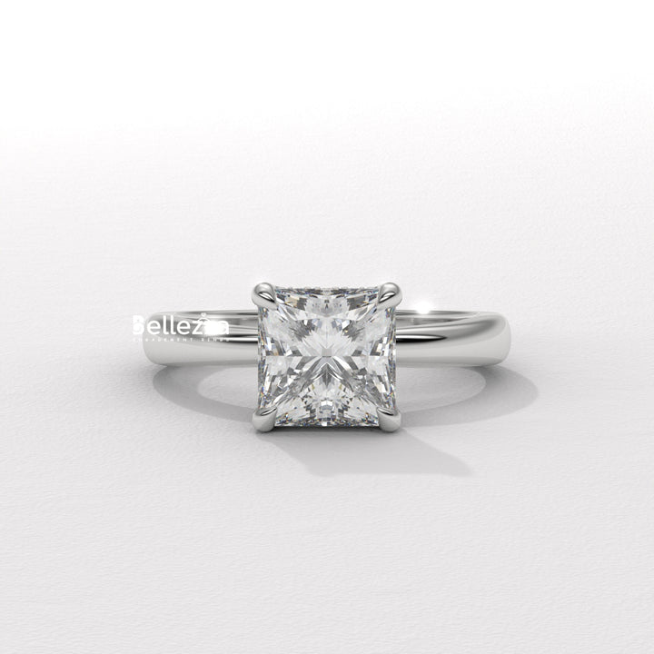 1.0-2.0CT Princess Cut CVD Diamond Hidden Halo Engagement Ring