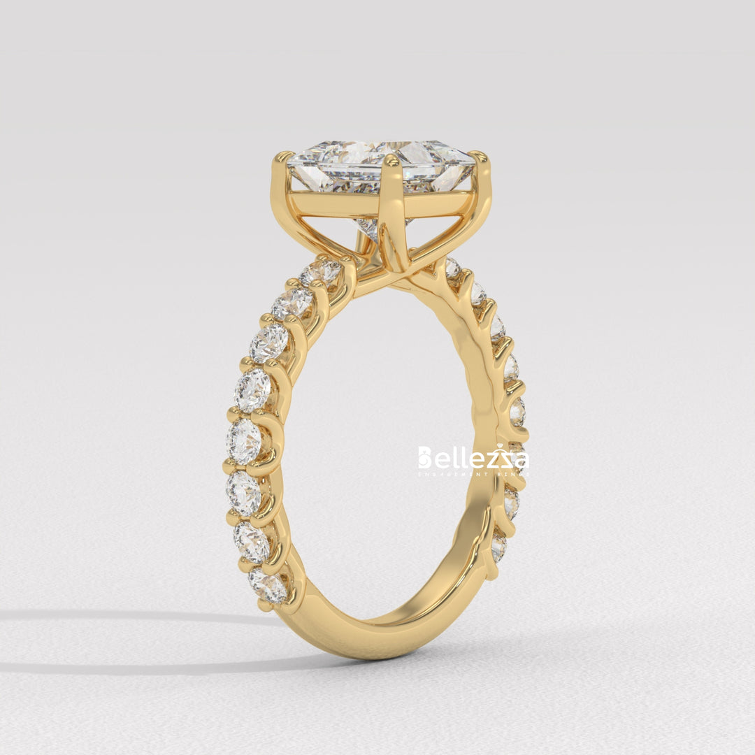 1.0-2.0CT Princess Diamond Pave Setting Lab Grown Engagement Ring