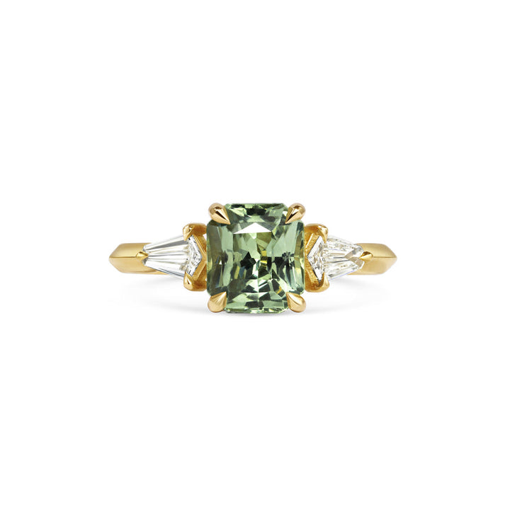 2.0CT Natural Green Radiant Cut Three Stone Lab Grown Engagement Ring