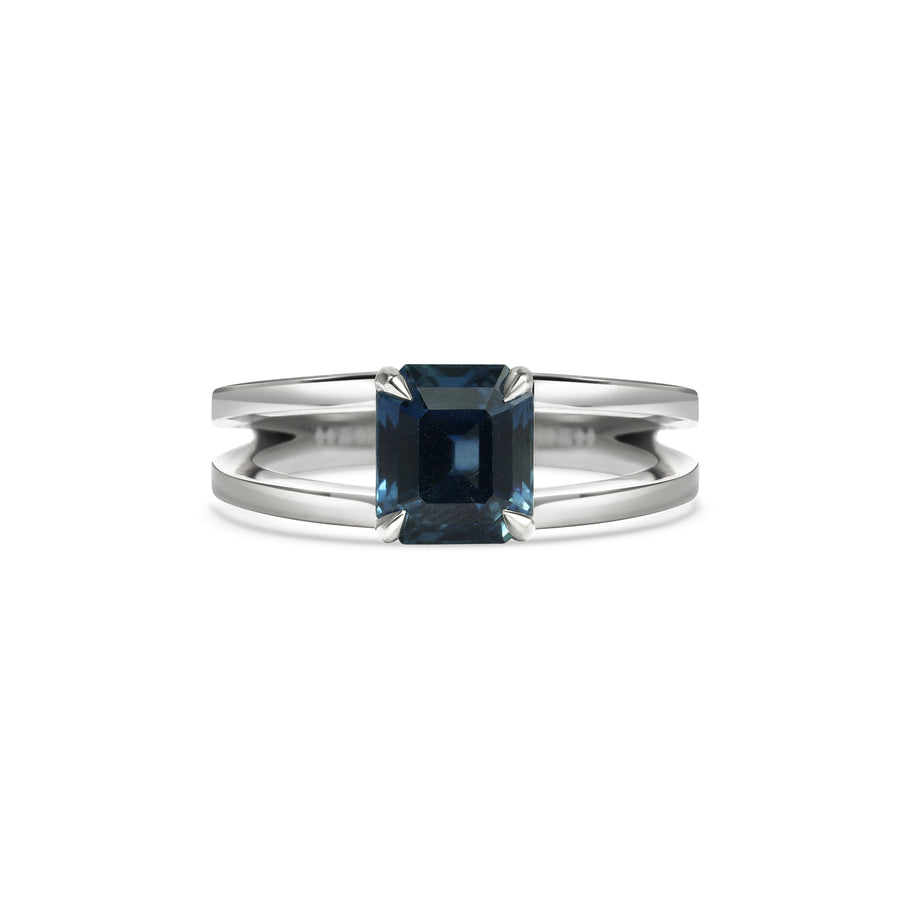 1.50CT Teal Blue Sapphire Emerald Cut Split Shank Lab Grown Engagement Ring