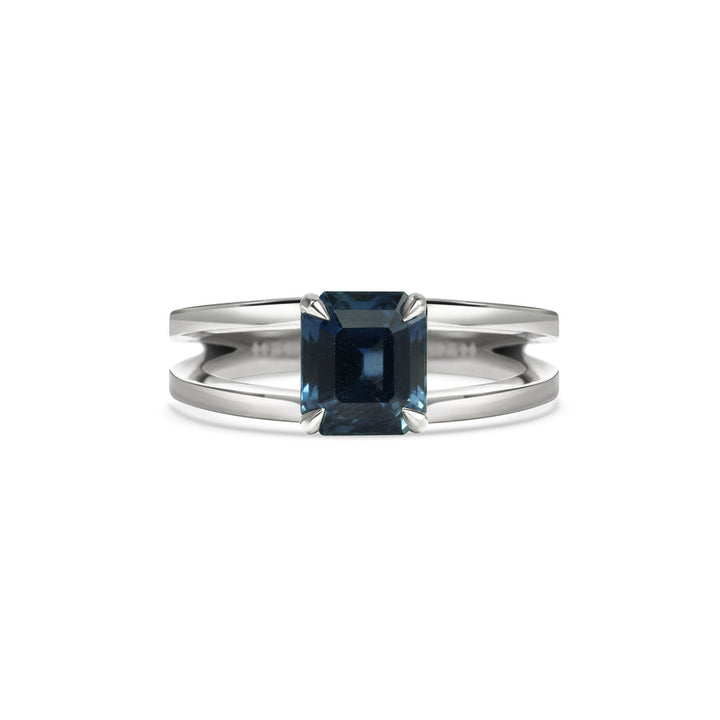 1.50CT Teal Blue Sapphire Emerald Cut Split Shank Lab Grown Engagement Ring