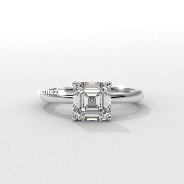 1.50-2.50CT Asscher Cut Diamond Hidden Halo Lab Grown Engagement Ring