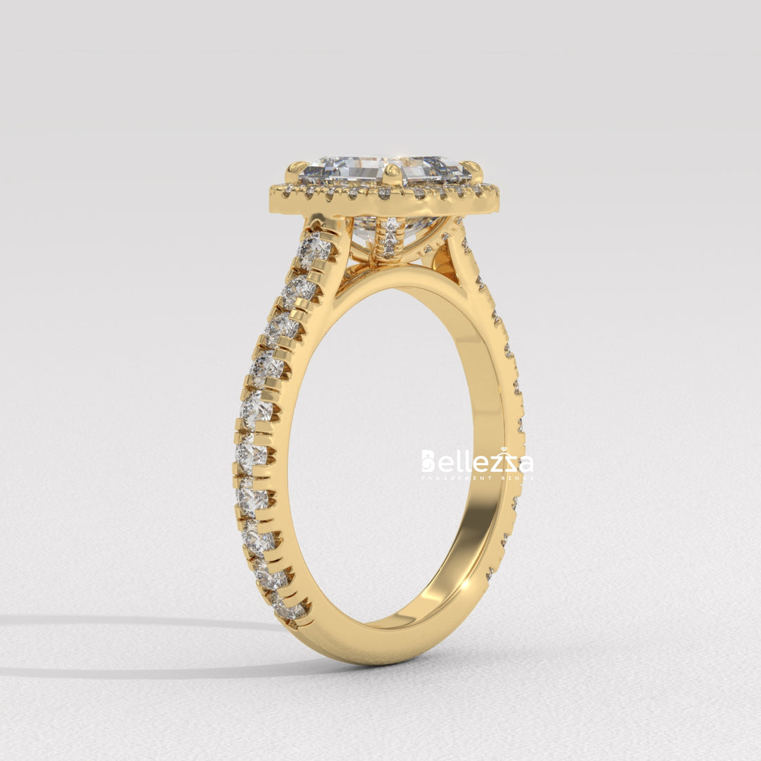 1.0-2.0CT Asscher Cut CVD Diamond Halo Setting Engagement Ring