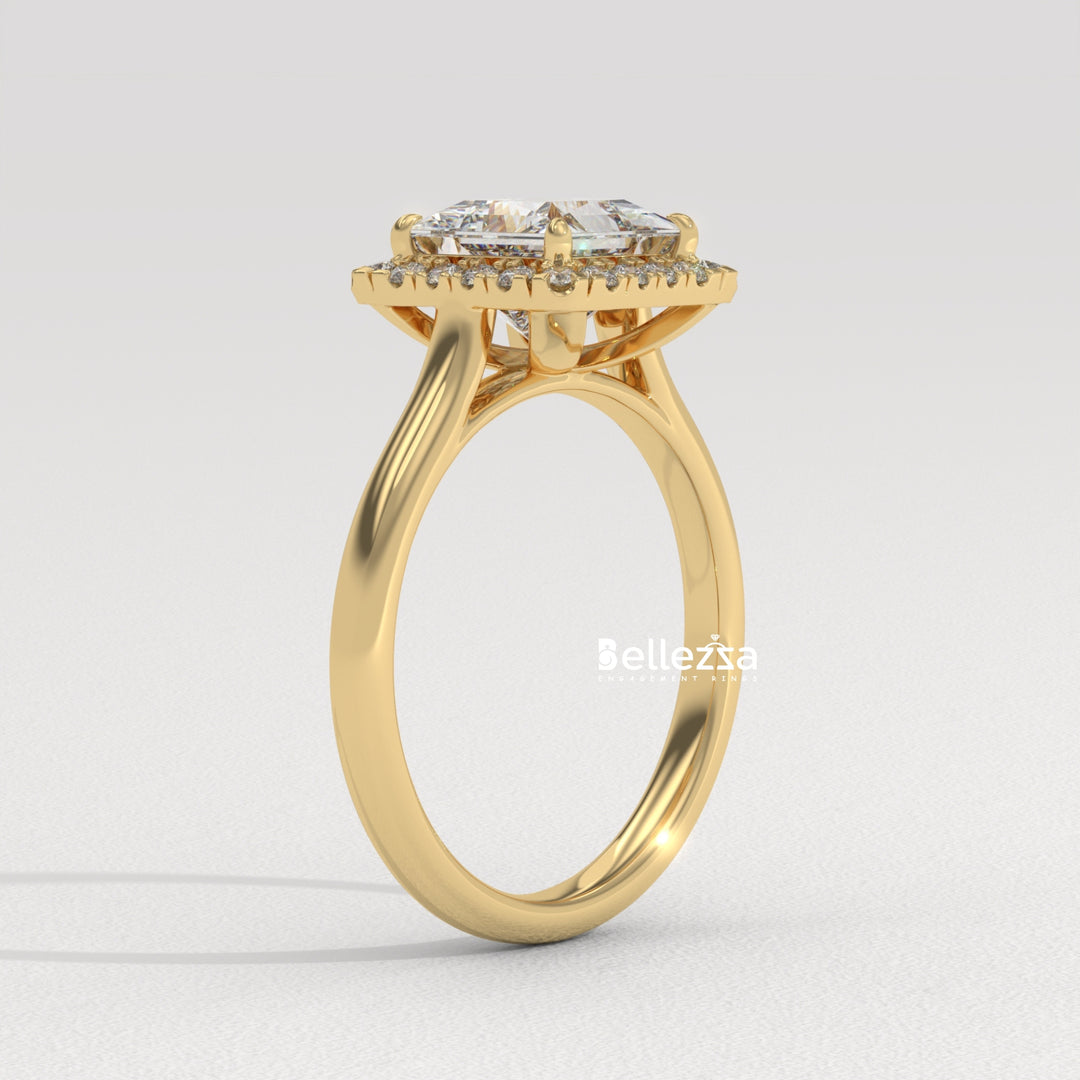 1.0-2.0CT Princess Cut Lab Grown Diamond Halo Set Engagement Ring