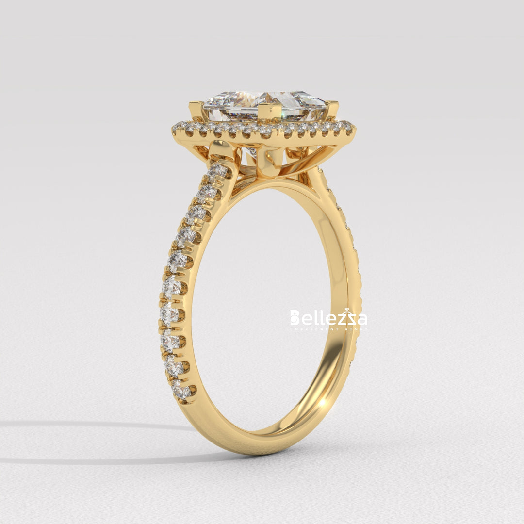 1.0-2.0CT Princess Cut Diamond Halo Pave Setting Lab Grown Engagement Ring