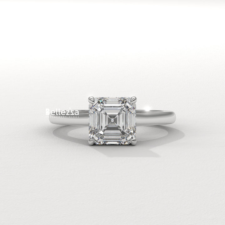 1.50-2.50CT Asscher Cut CVD Diamond Hidden Halo Setting Engagement Ring