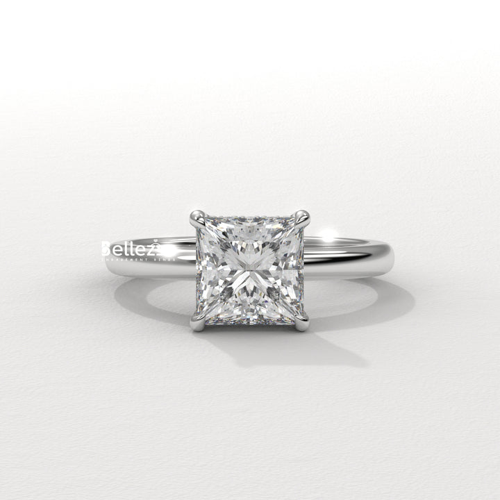 1.0-2.0CT Princess Cut CVD Diamond Hidden Halo Engagement Ring