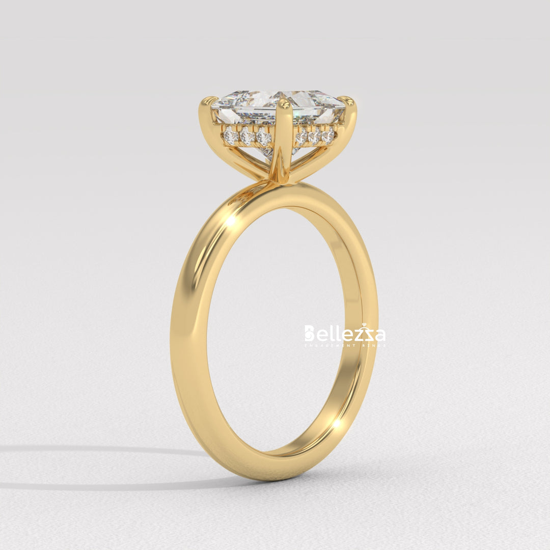 1.0-2.0CT Princess Cut CVD Diamond Hidden Halo Engagement Ring
