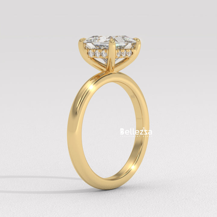 1.0-2.0CT Princess Cut CVD Diamond Hidden Halo Engagement Ring