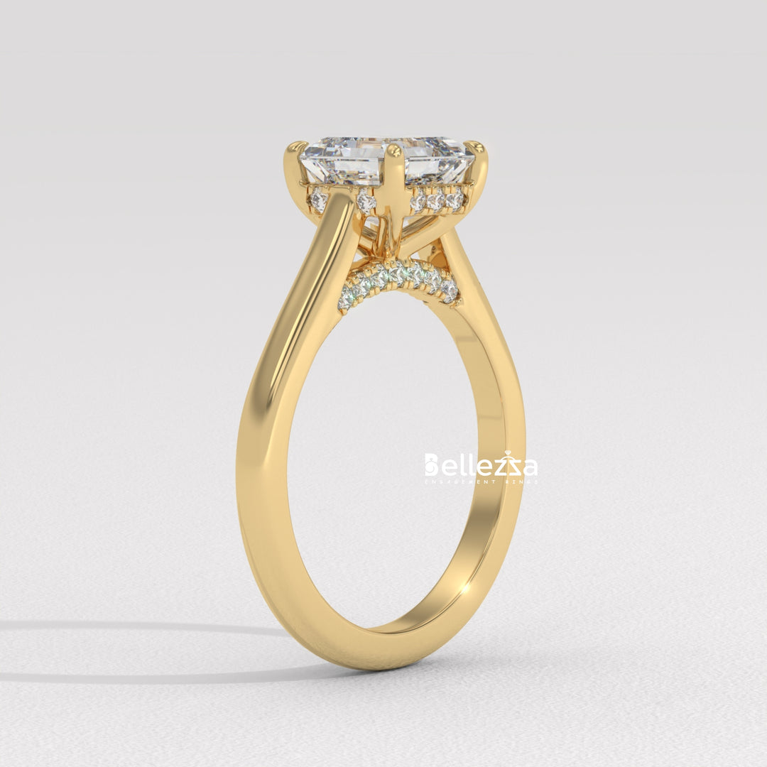 1.50-2.50CT Asscher Cut CVD Diamond Hidden Halo Setting Engagement Ring