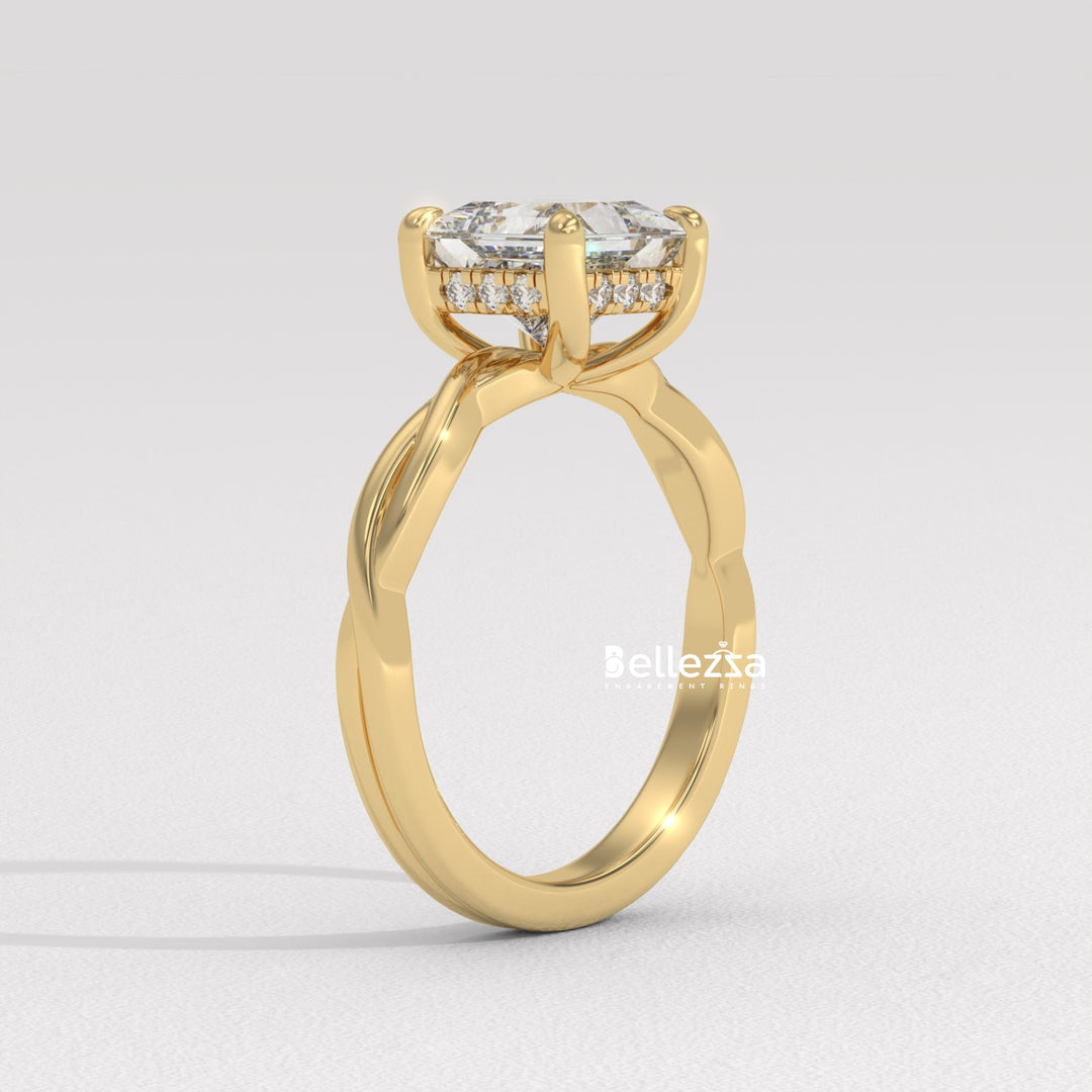 1.50-2.50CT Princess Diamond Twisted Hidden Halo Lab Grown Engagement Ring