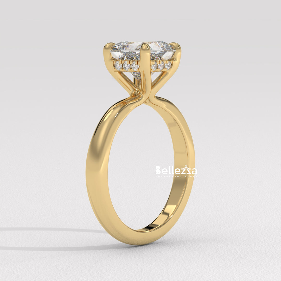 1.0-2.0CT Princess Cut CVD Diamond Hidden Halo Engagement Ring