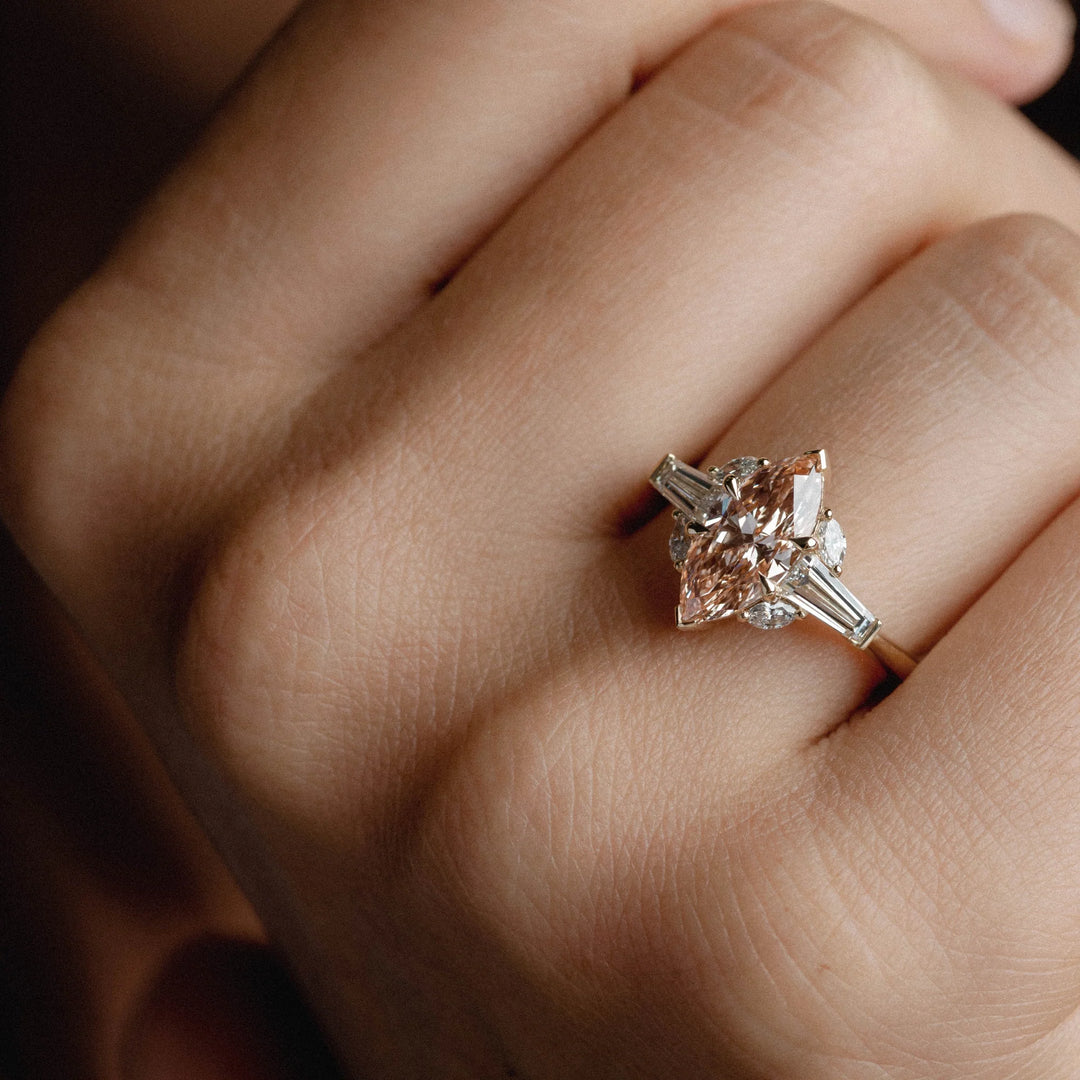 1.50CT Marquise Fancy Champagne Pink Lab Grown Diamond Cluster Ring