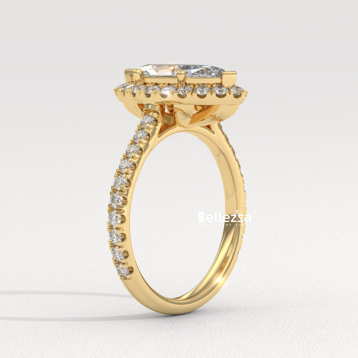 1.50-2.50CT Marquise Cut CVD Diamond Halo Pave Set Engagement Ring