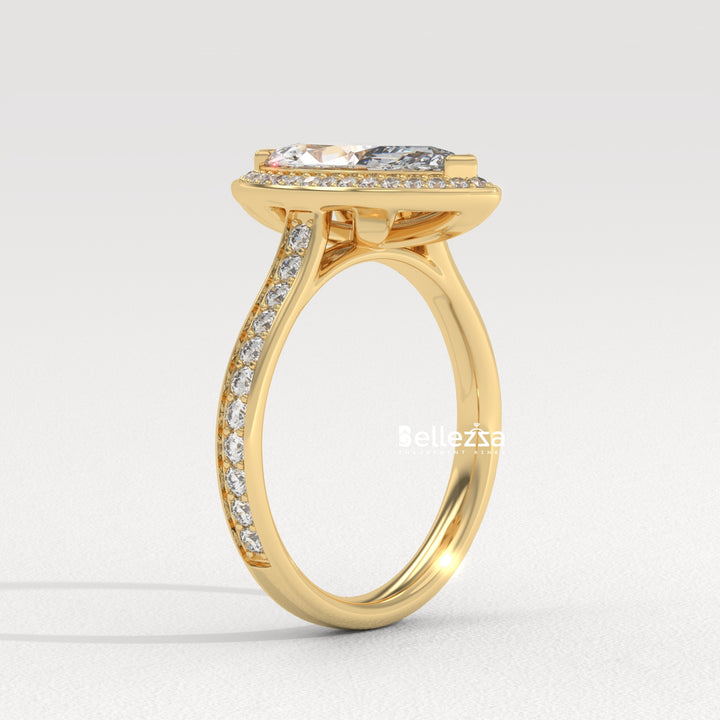 2.0-3.0CT Marquise Cut Halo Pave Setting Lab Grown Engagement Ring