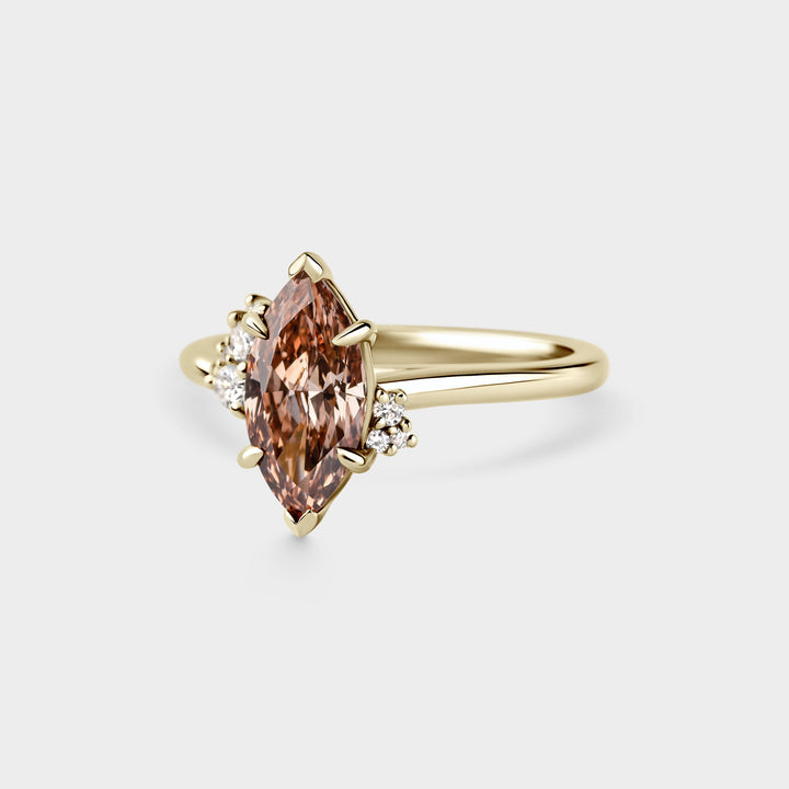 1.50CT Champagne Marquise Diamond Cluster Setting Lab Grown Engagement Ring
