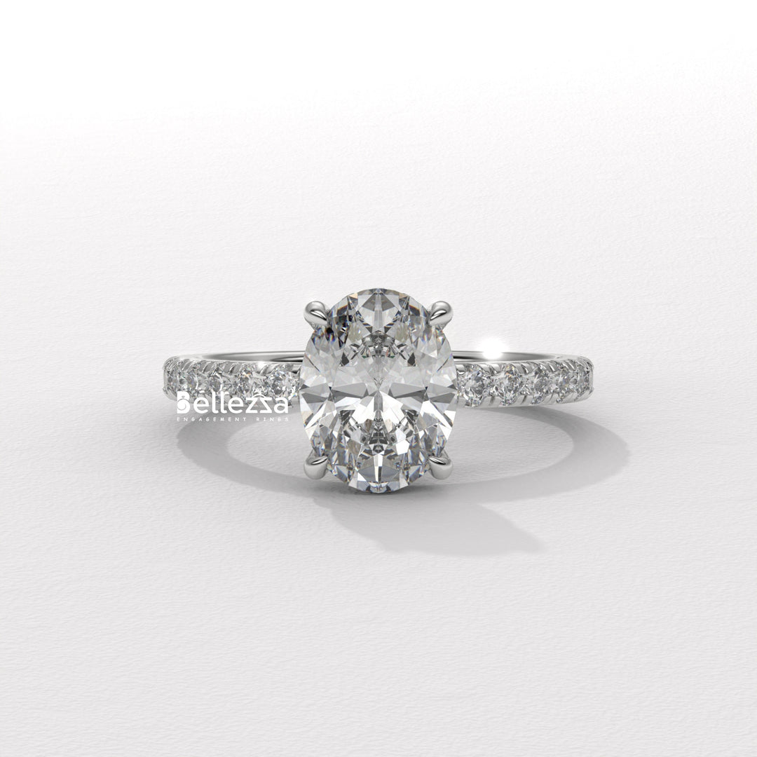 1.0-2.0CT Oval Cut CVD Diamond Pave Setting Engagement Ring
