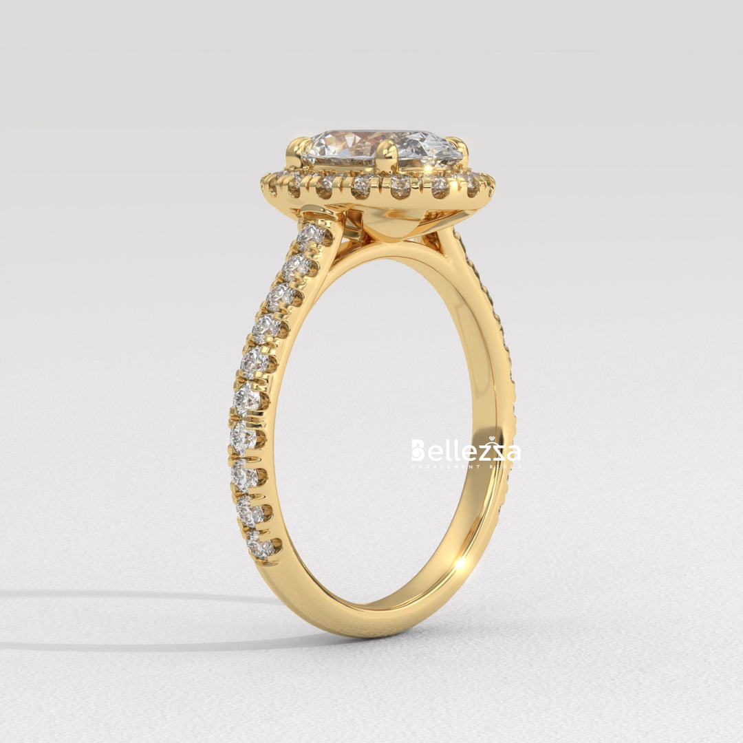 1.50-2.50CT Oval Cut CVD Diamond Halo Pave Setting Engagement Ring