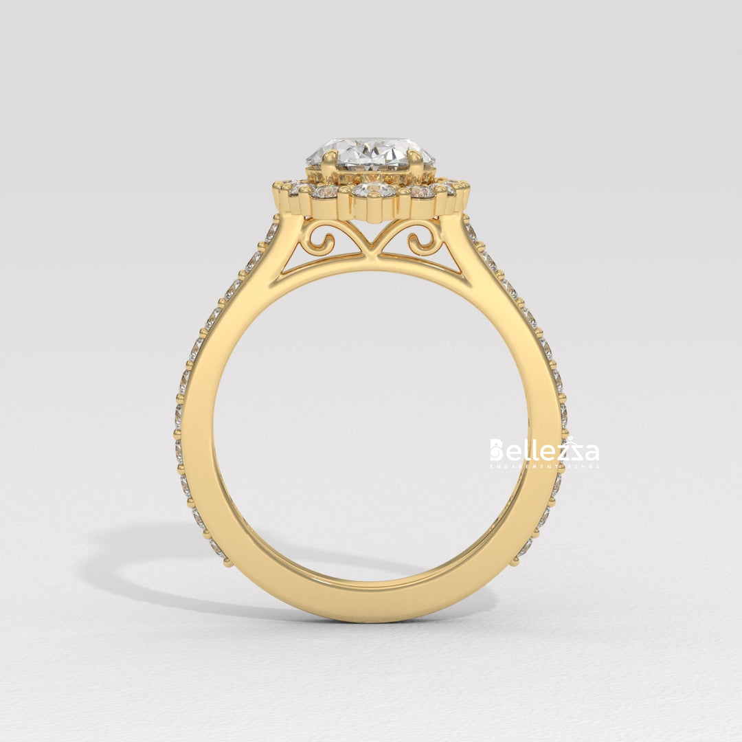 1.50-2.50CT Oval Cut Lab Grown Diamond Cluster Setting Engagement Ring