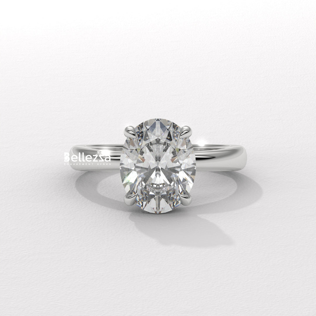 1.50-2.50CT Oval Cut Hidden Halo CVD Diamond Engagement Ring