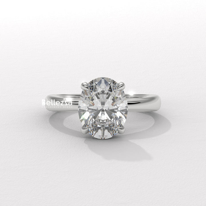 1.50-2.50CT Oval Cut Hidden Halo CVD Diamond Engagement Ring