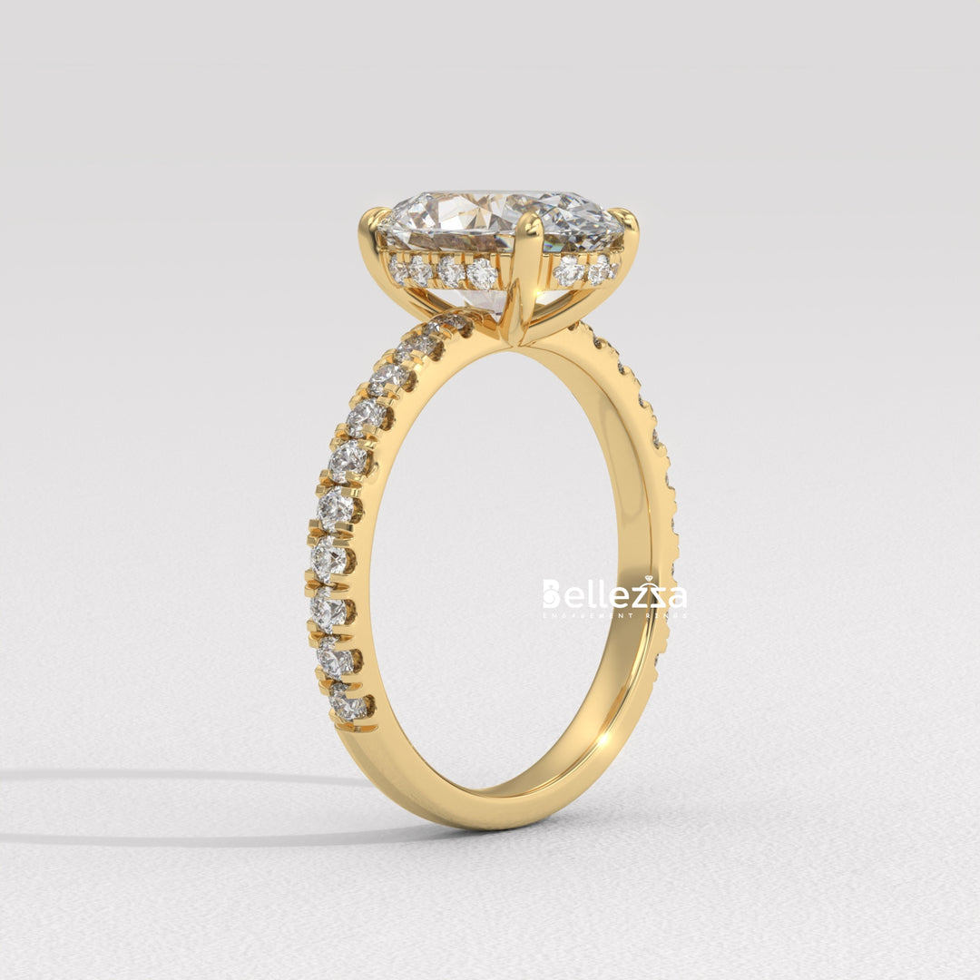 1.50-2.50CT Oval Diamond Pave Setting Hidden Halo Lab Grown Engagement Ring