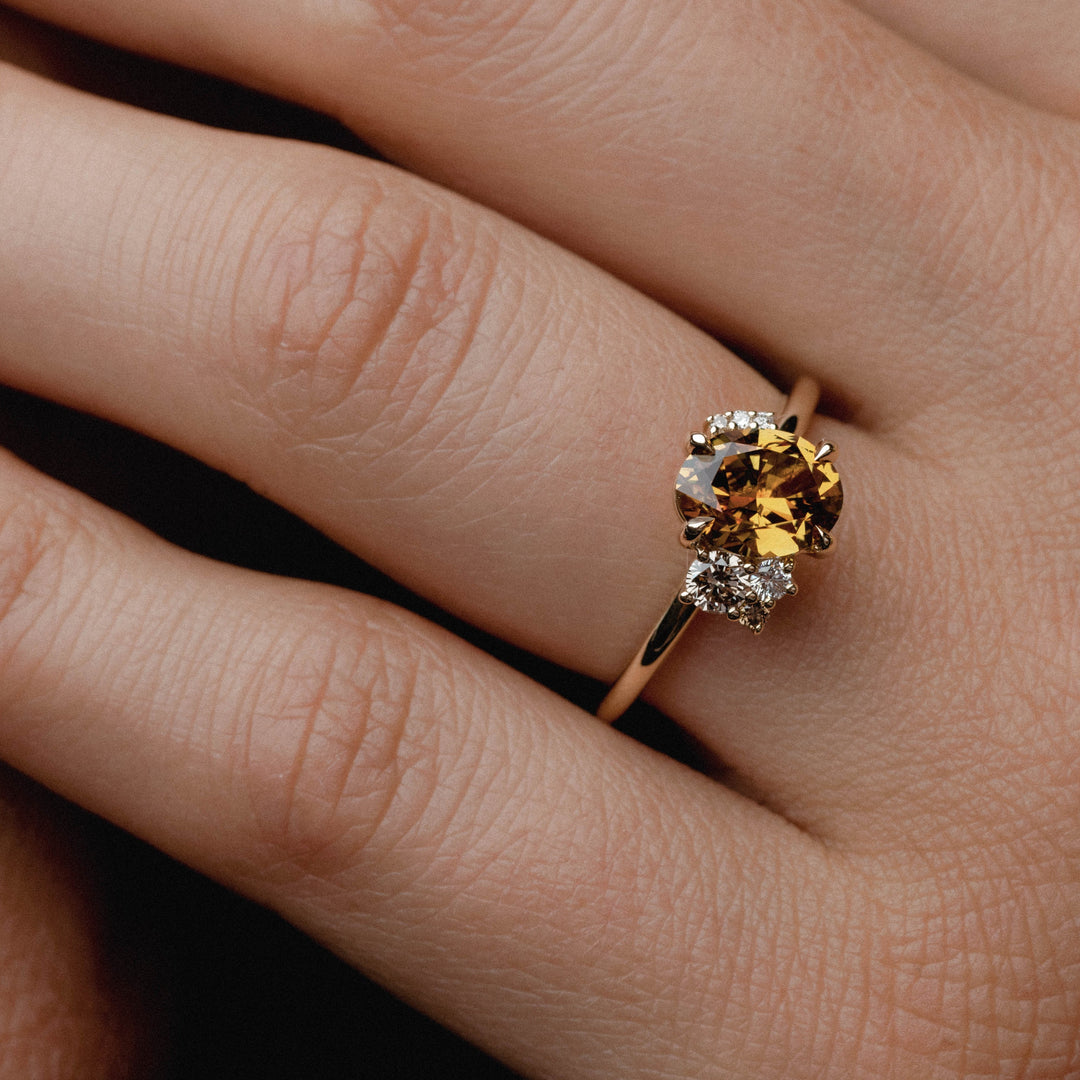1.50CT Orange Australian Sapphire Oval Diamond Cluster Setting Lab Grown Ring