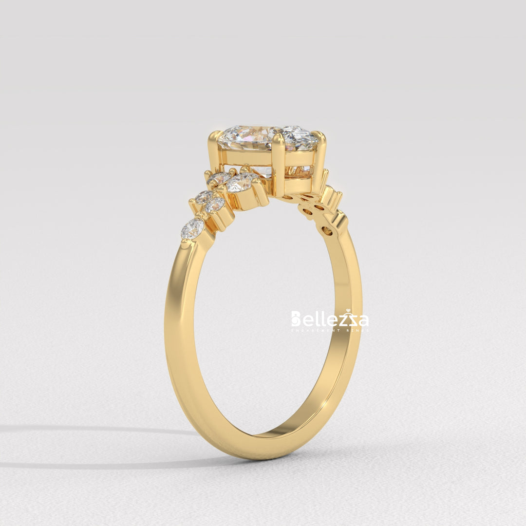 1.50-2.50CT Oval Diamond Cluster Setting Lab Grown Engagement Ring