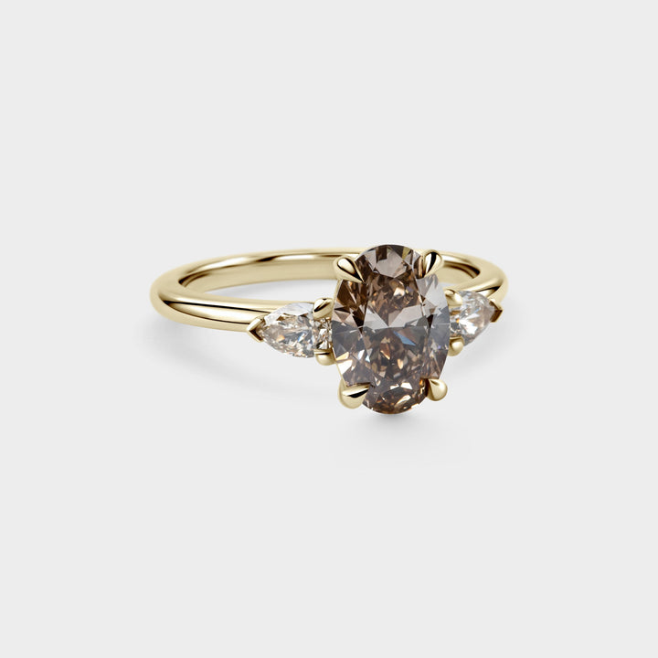 1.50CT Fancy Brown Oval Diamond Three Stone Lab Grown Engagement Ring
