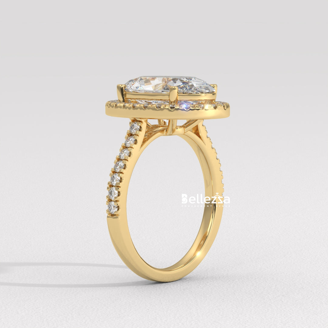 3.0-3.50CT Oval Cut CVD Diamond Halo Pave Setting Engagement Ring