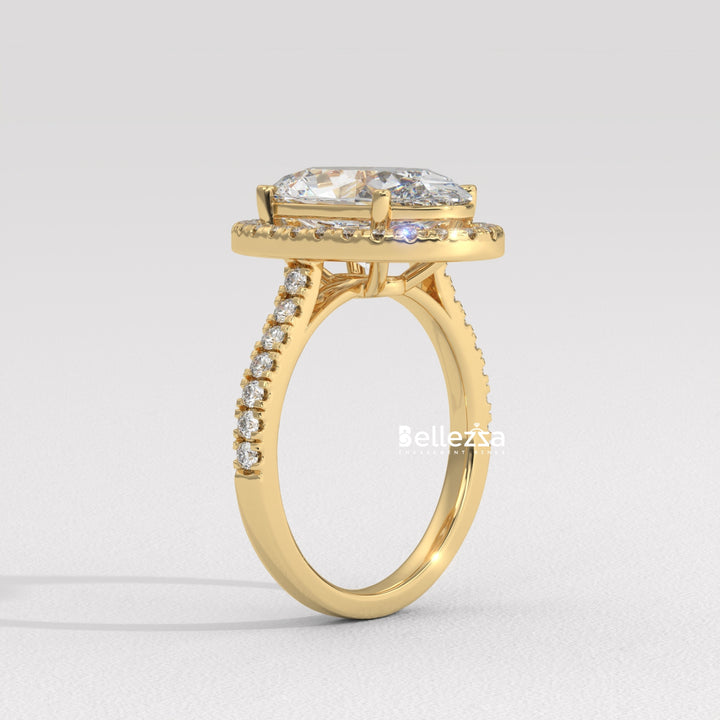 3.0-3.50CT Oval Cut CVD Diamond Halo Pave Setting Engagement Ring