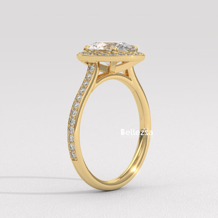 2.0-3.0CT Oval Cut Halo Pave Setting Lab Grown Diamond Engagement Ring