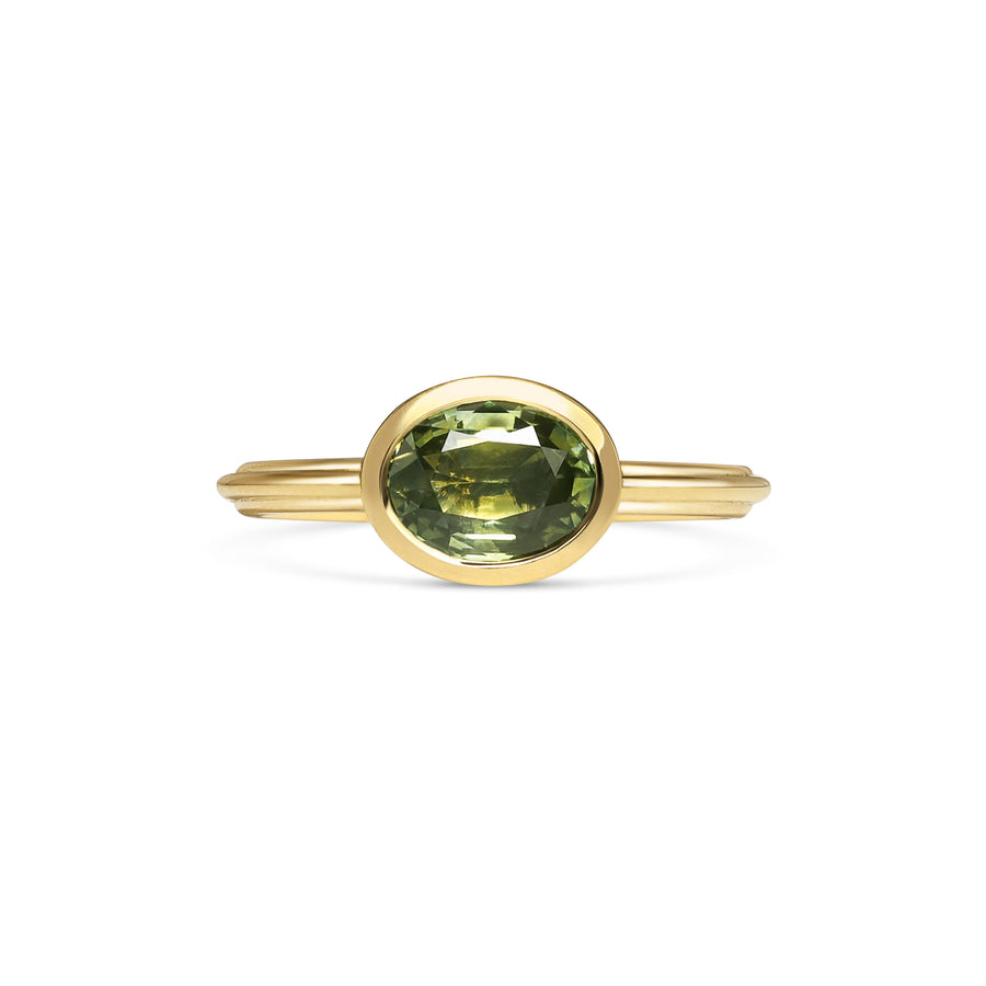 1.50CT Green Oval Cut East-West Setting Bezel Setting Lab Grown Engagement Ring