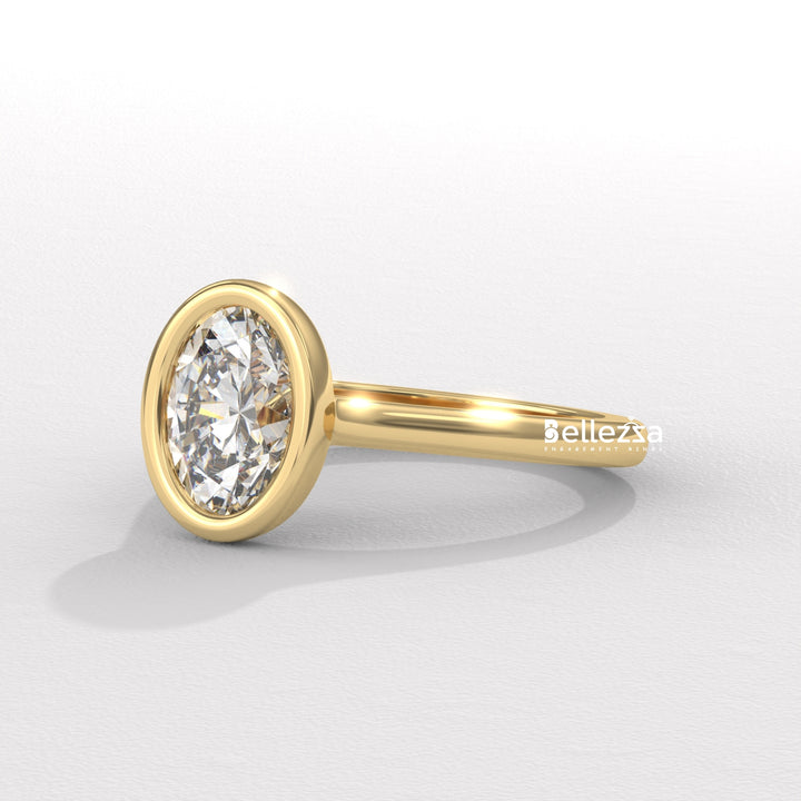 1.0-2.0CT Oval Diamond Bezel Setting Solitaire Lab Grown Engagement Ring