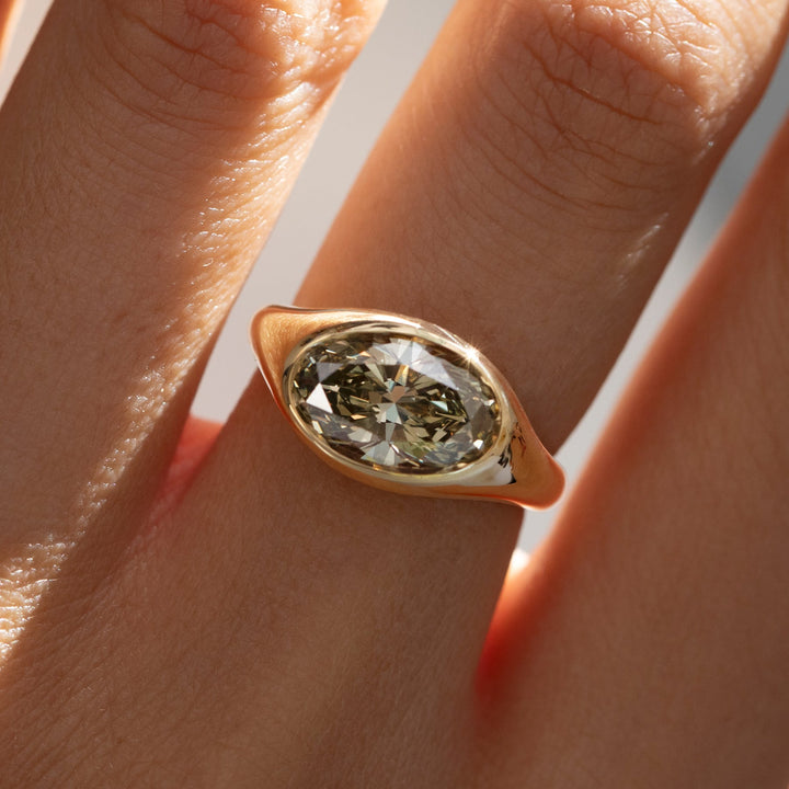 2.50CT Fancy Green Oval Diamond Bezel Setting Solitaire Lab Grown Engagement Ring