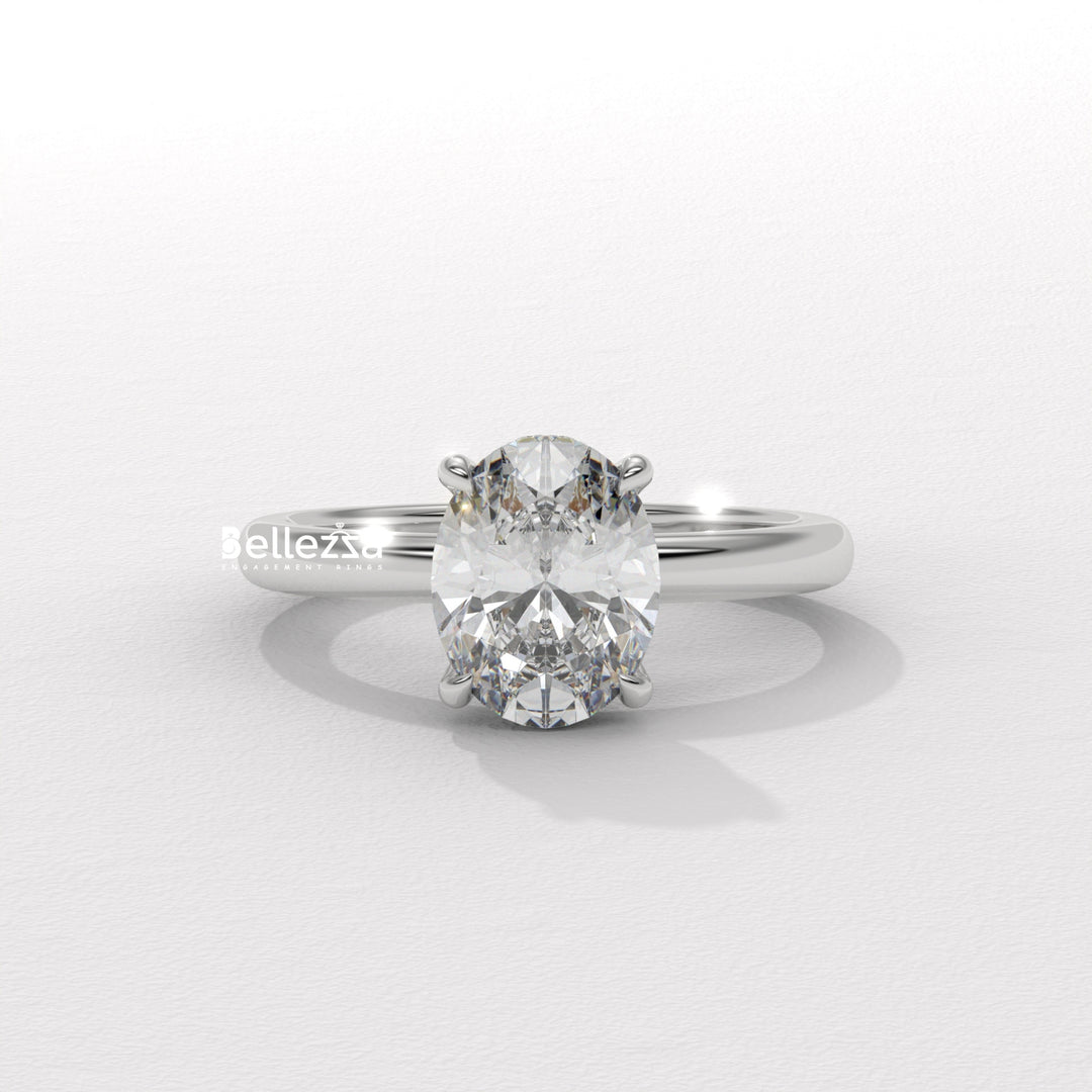 1.0-2.0CT Oval Cut Hidden Halo Lab Grown Engagement Ring