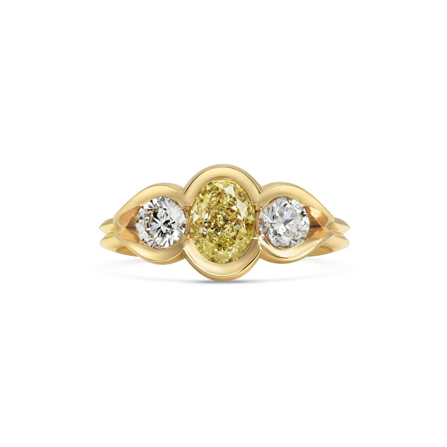 1.0CT Yellow Oval Diamond Three Stone Unique Lab Grown Engagement Ring