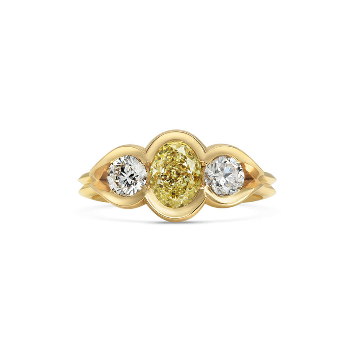 1.0CT Yellow Oval Diamond Three Stone Unique Lab Grown Engagement Ring