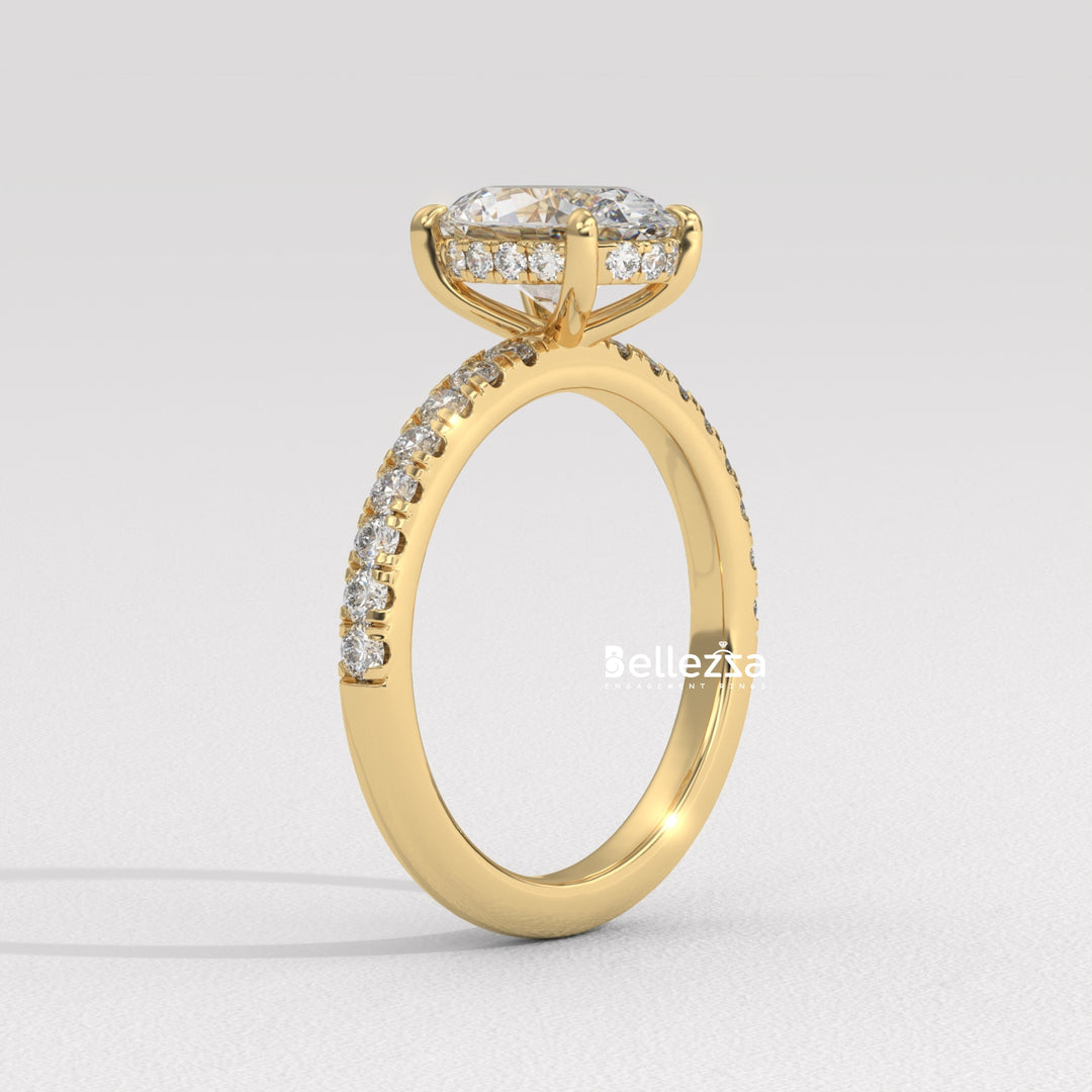 1.0-2.0CT Oval Cut CVD Diamond Pave Setting Engagement Ring