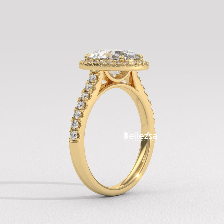 1.50-2.50CT Oval Cut CVD Diamond Halo Pave Setting Engagement Ring